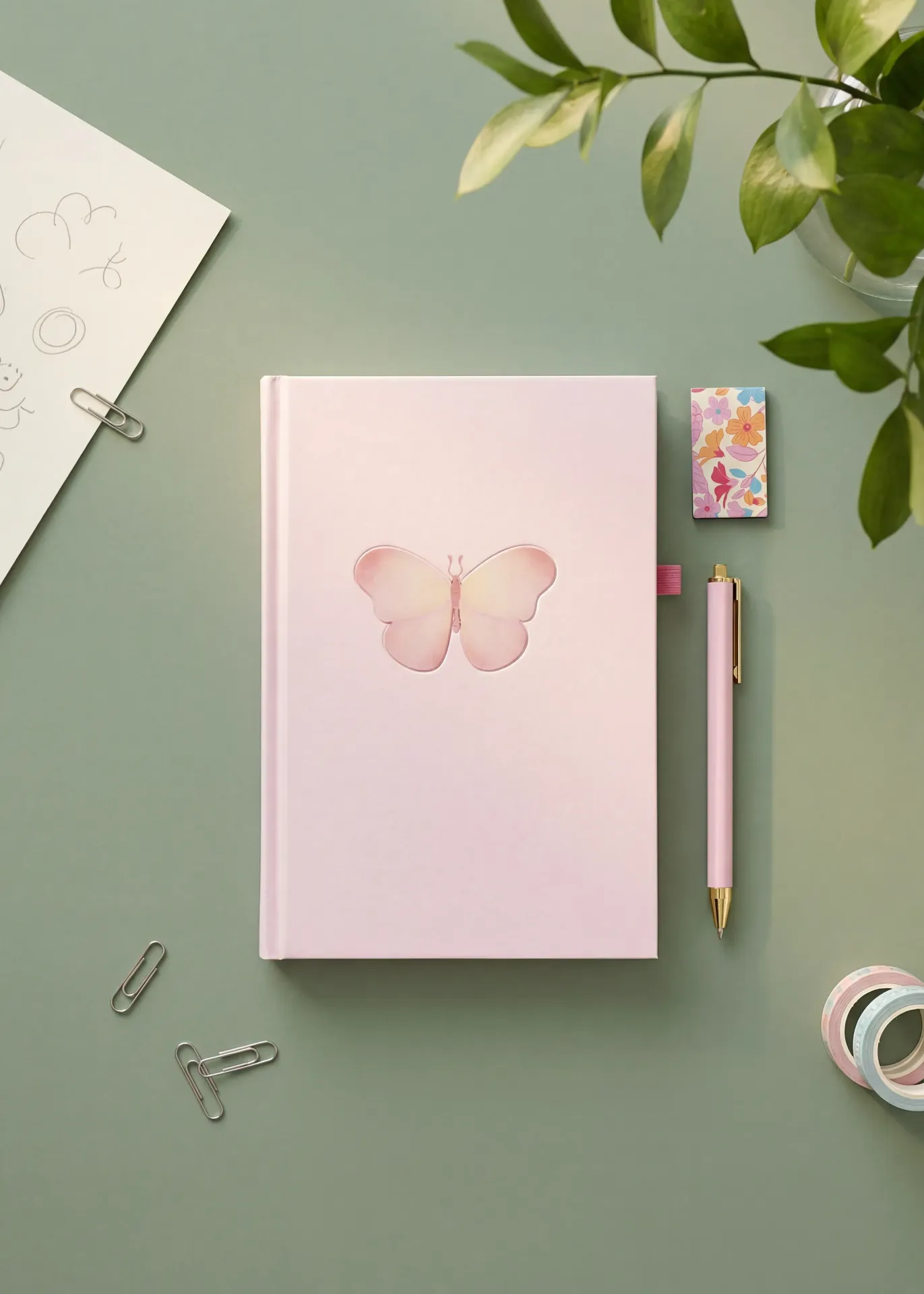 A5 butterfly bullet planner with pen and magnetic bookmark