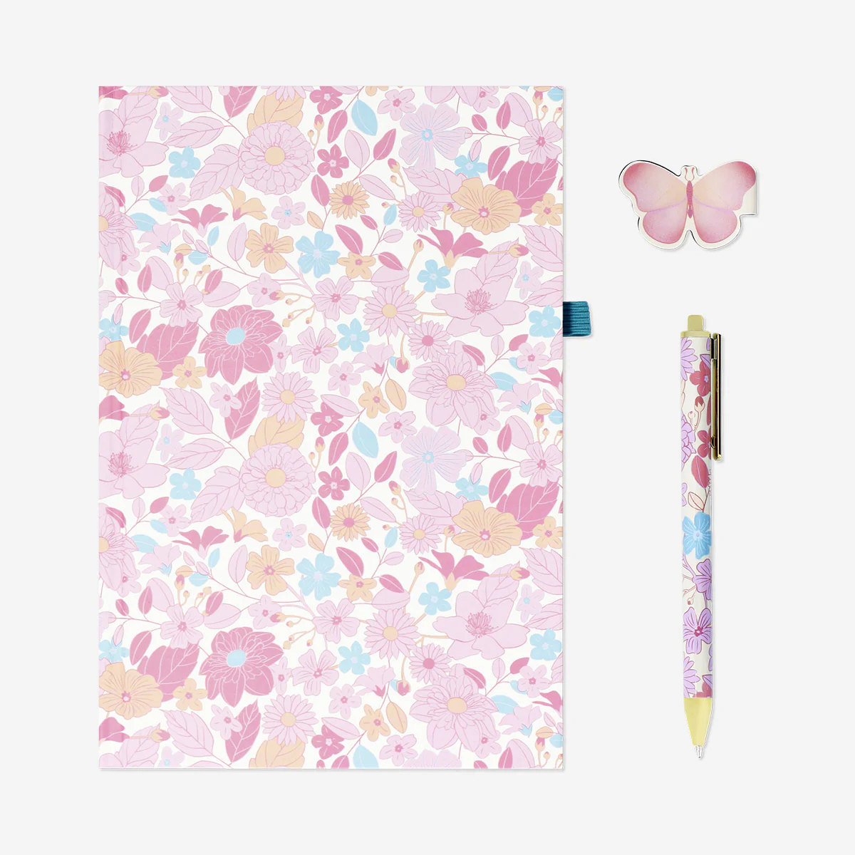 A5 floral notebook with pen and magnetic bookmark - Image 2