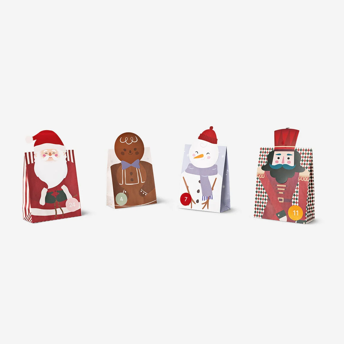 Advent gift bags with numbers and Christmas characters - 24 pcs