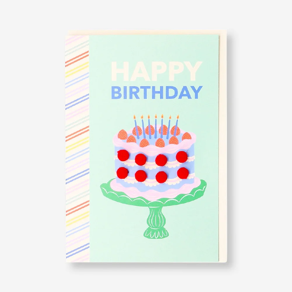 Birthday card - Cake with pom poms