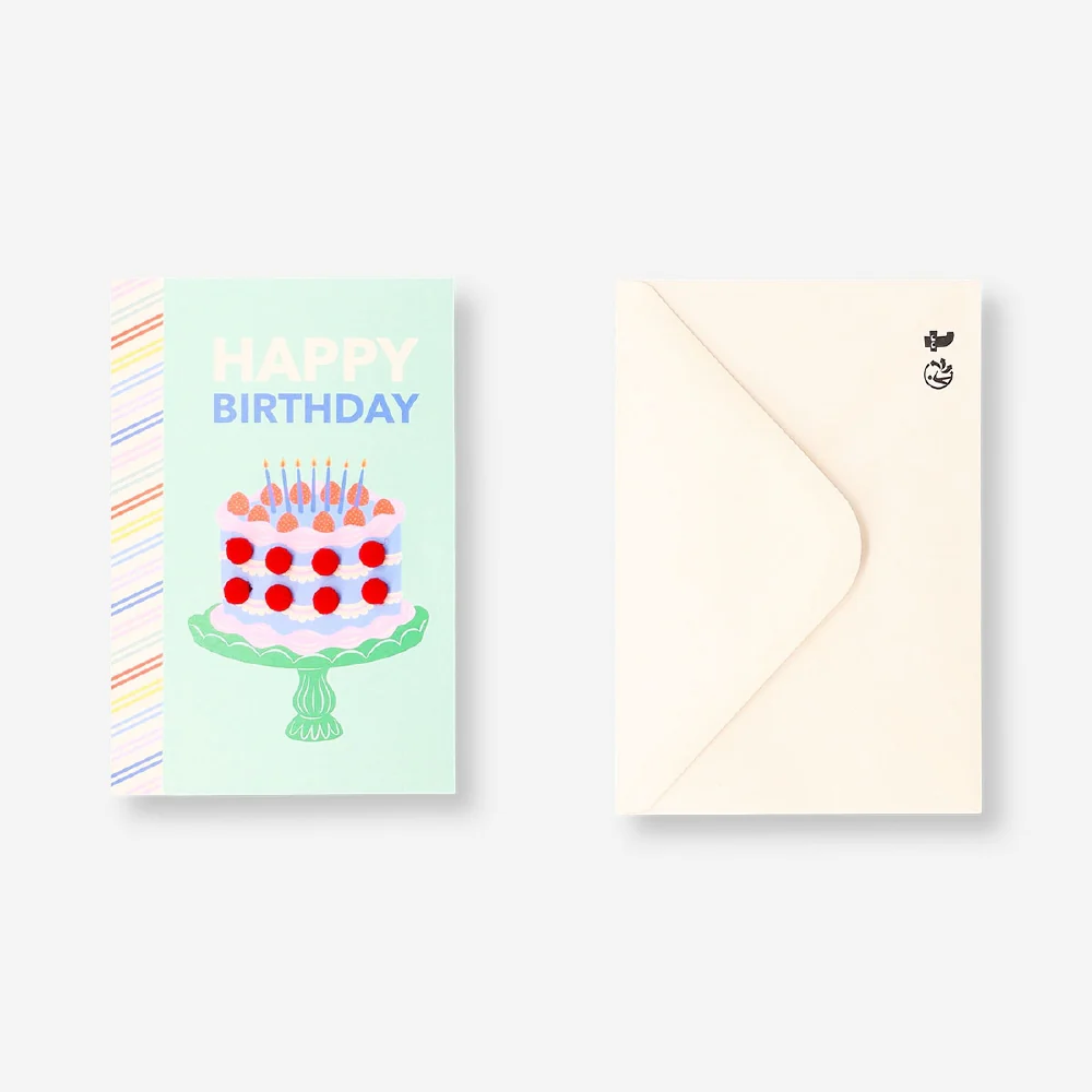 Birthday card - Cake with pom poms - Image 2