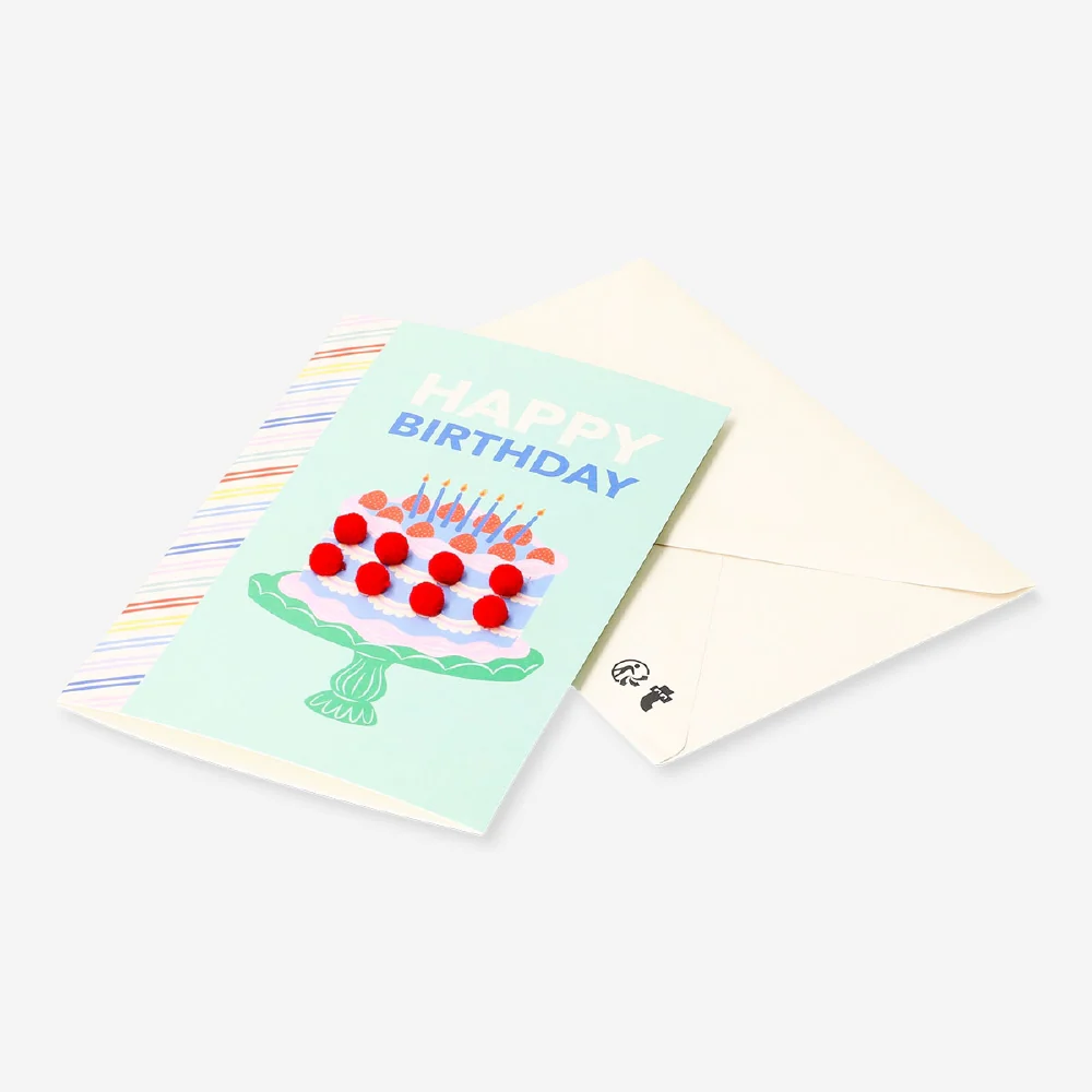 Birthday card - Cake with pom poms - Image 3