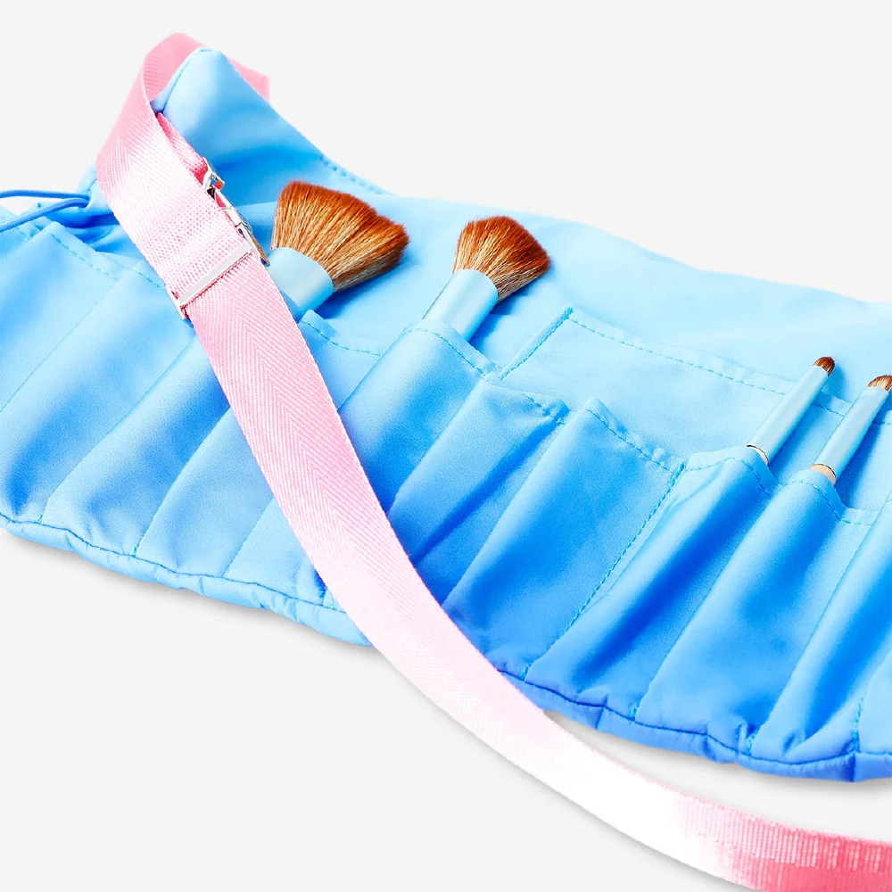 Blue cosmetic belt with 5 makeup brushes - Image 2