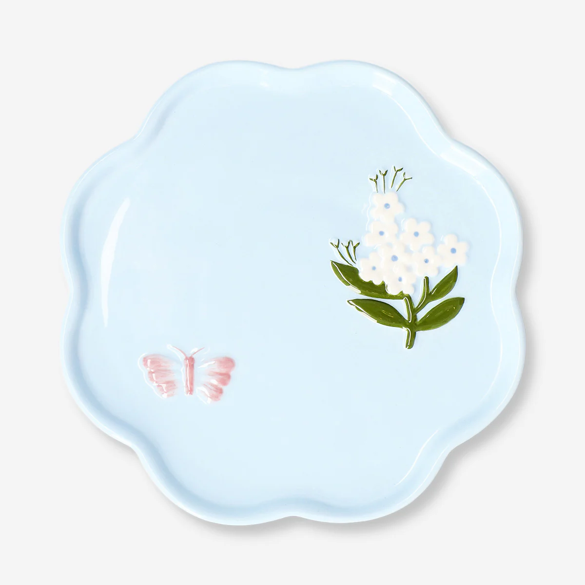 Blue floral plate with butterfly - 18 cm