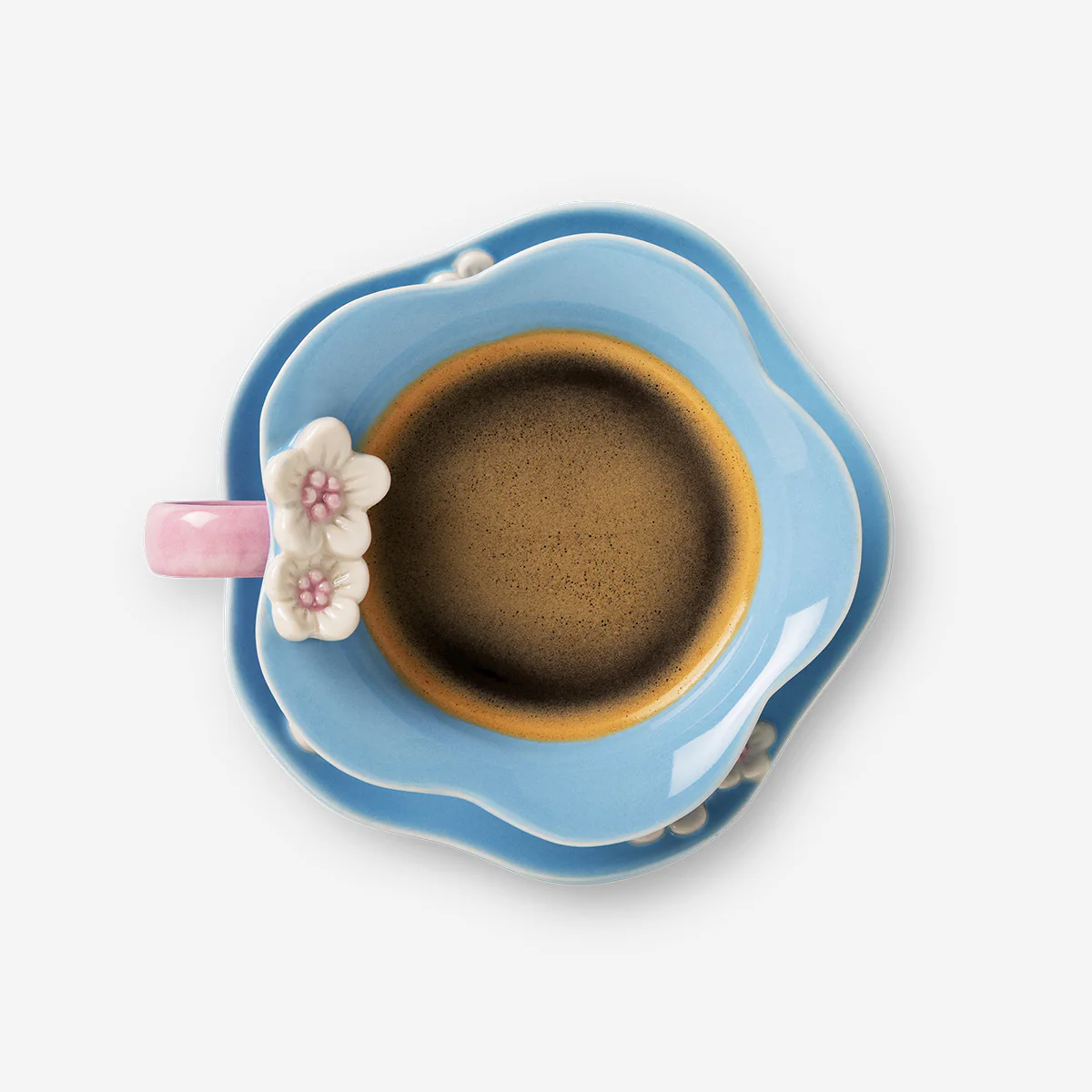 Blue flower mug with saucer - 170 ml - Image 3