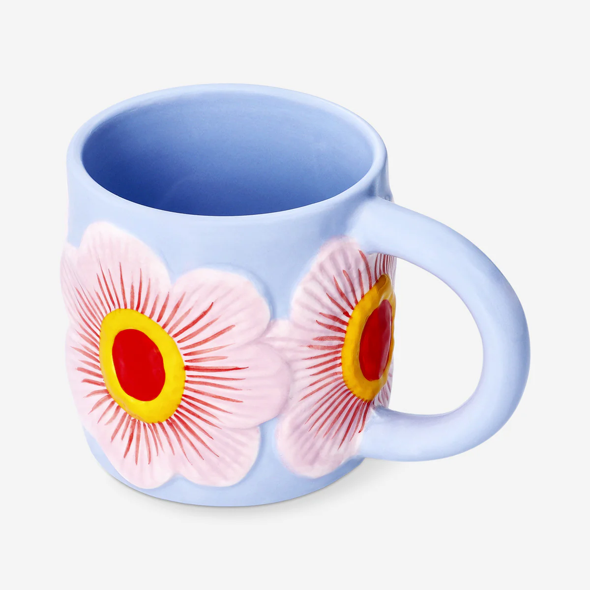 Blue mug with big embossed flowers - 420 ml - Image 2