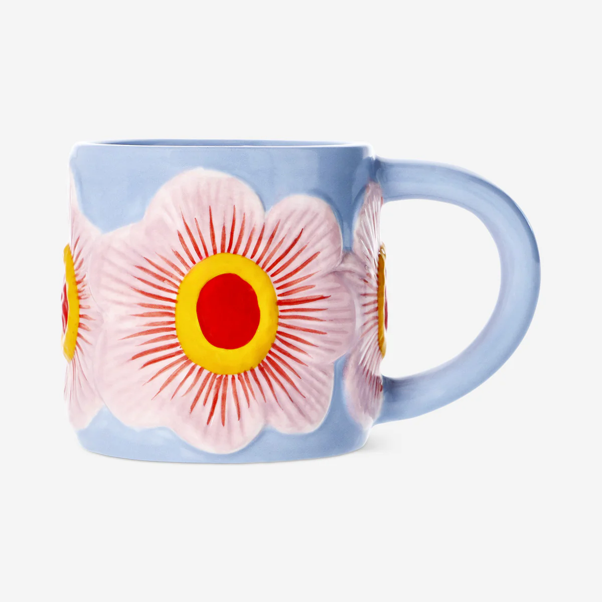 Blue mug with big embossed flowers - 420 ml - Image 3