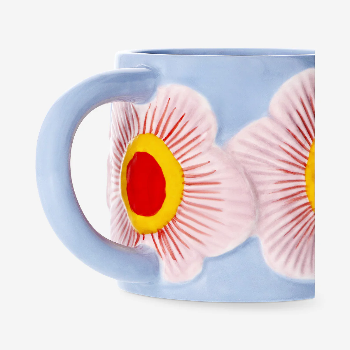 Blue mug with big embossed flowers - 420 ml - Image 4