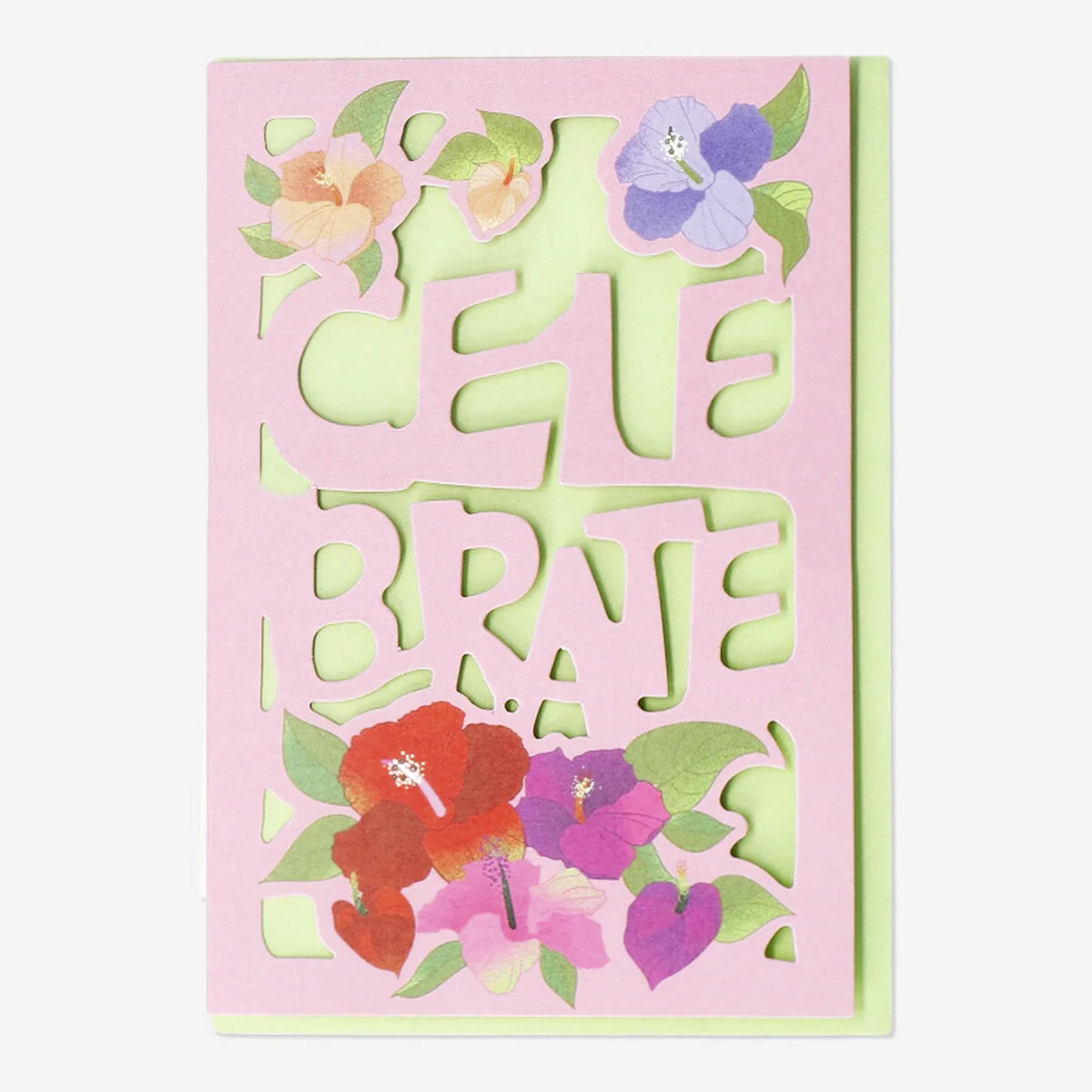 Card with tropical flowers and envelope