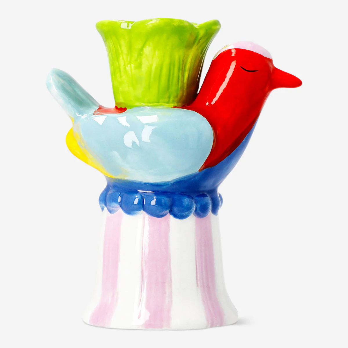 Ceramic bird candle holder with striped base - Image 2
