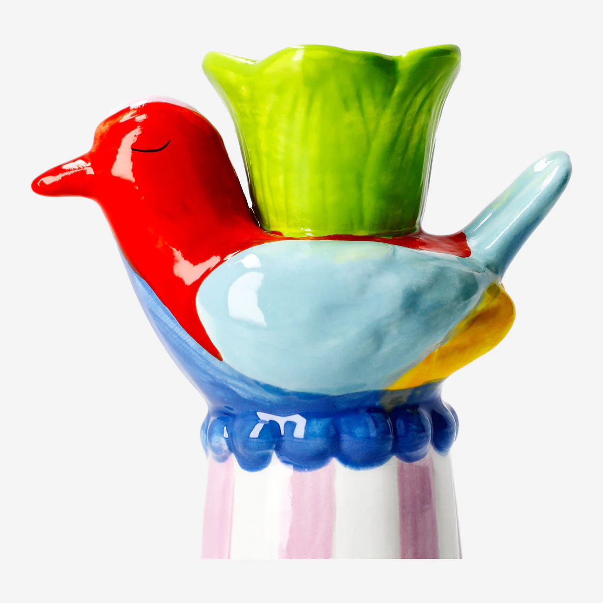 Ceramic bird candle holder with striped base - Image 3