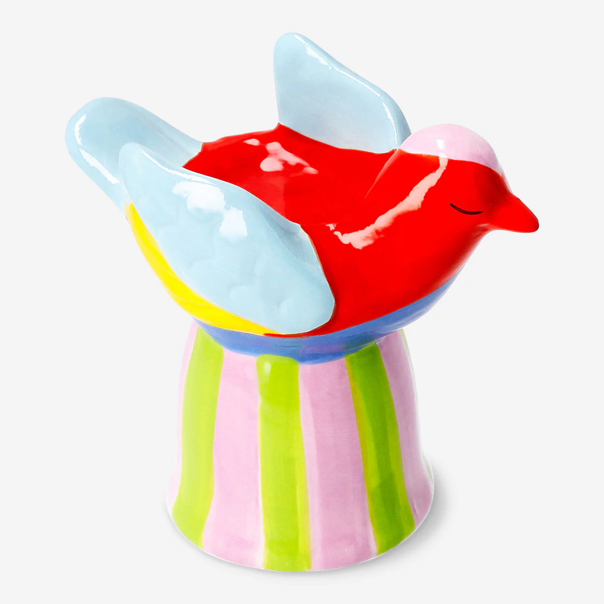 Ceramic bird tealight holder with striped base - Image 2