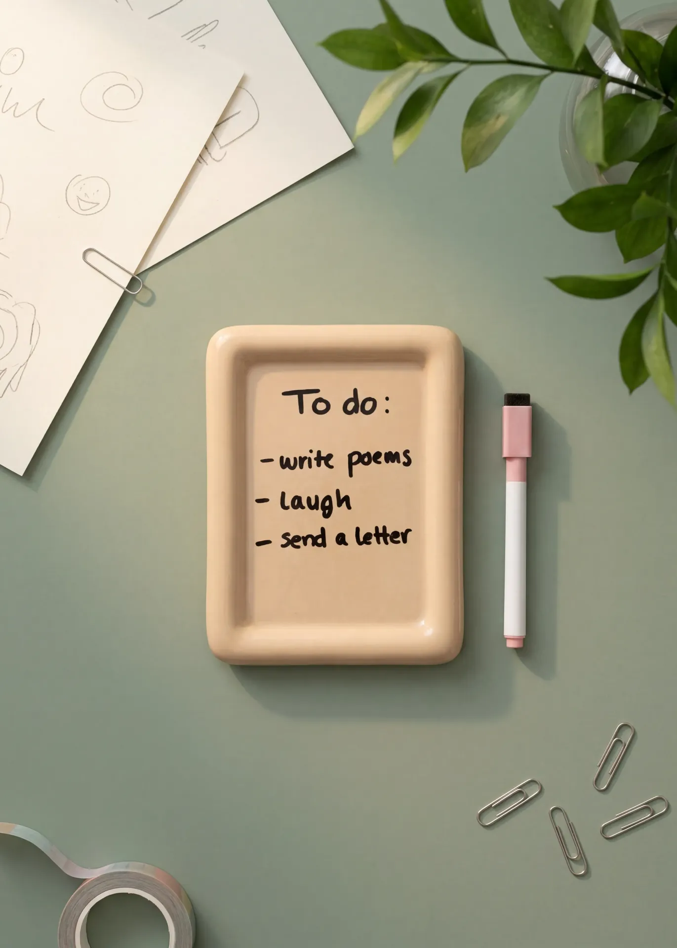 Ceramic note dish with marker