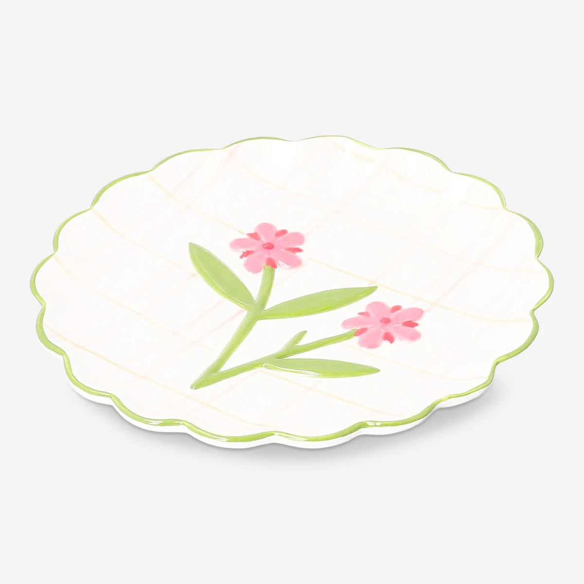 Ceramic plate with hand-painted stripes and flower design - 20 cm - Image 2