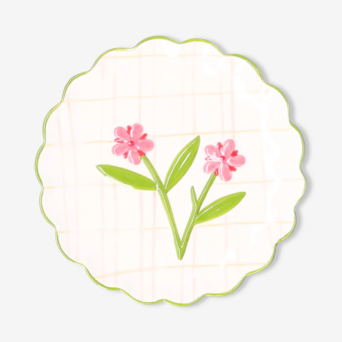 Ceramic plate with hand-painted stripes and flower design - 20 cm - Image 3