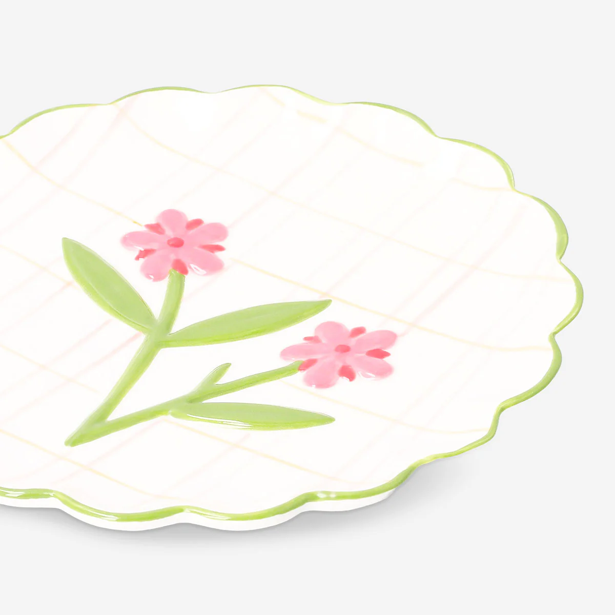 Ceramic plate with hand-painted stripes and flower design - 20 cm - Image 4