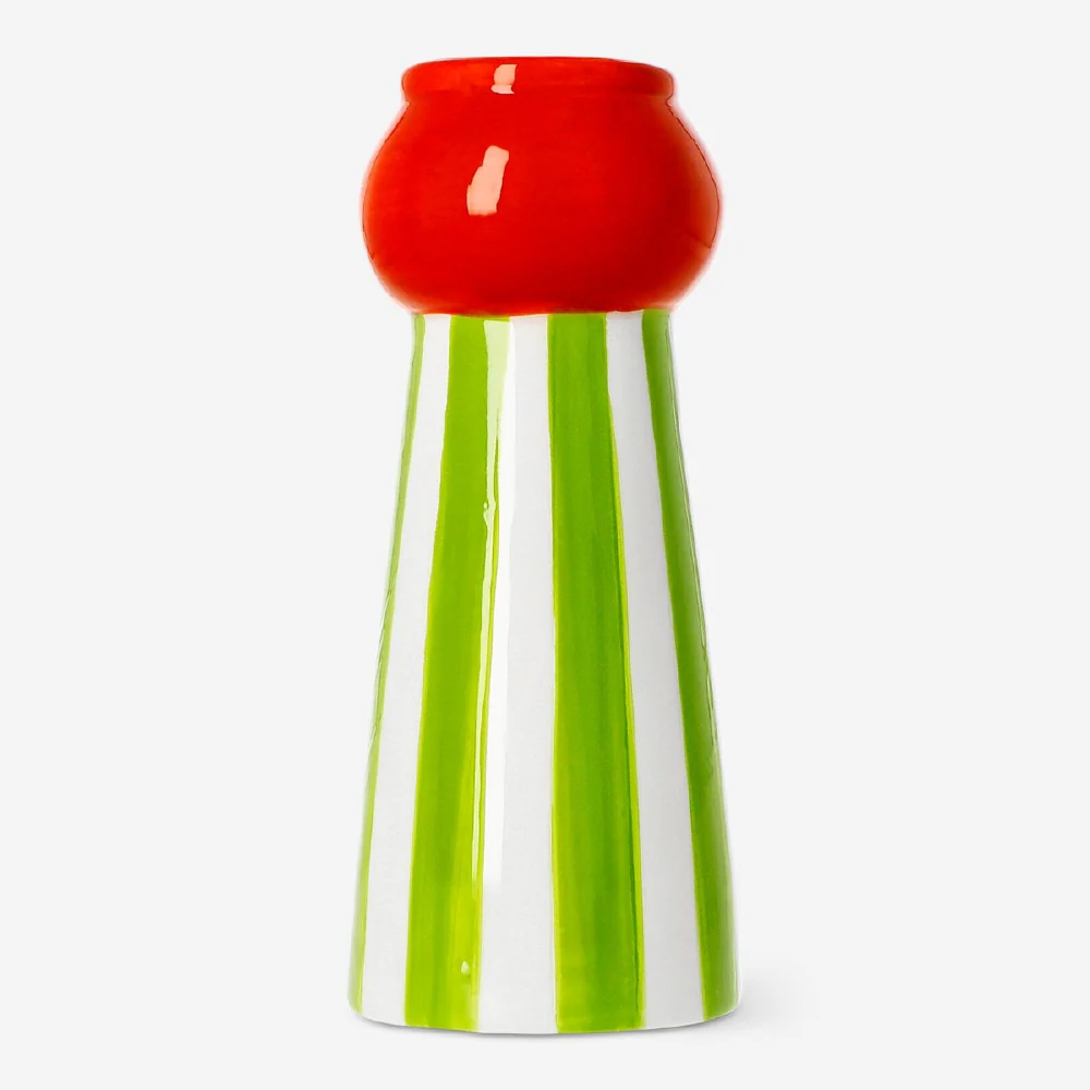 Ceramic vase with green stripes - 18 cm - Image 2