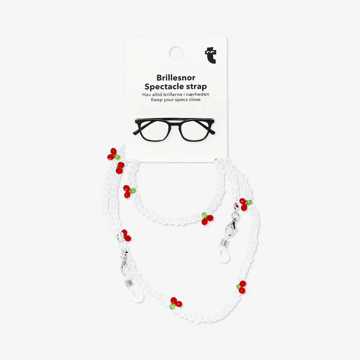 Cherry spectacle strap with glass beads