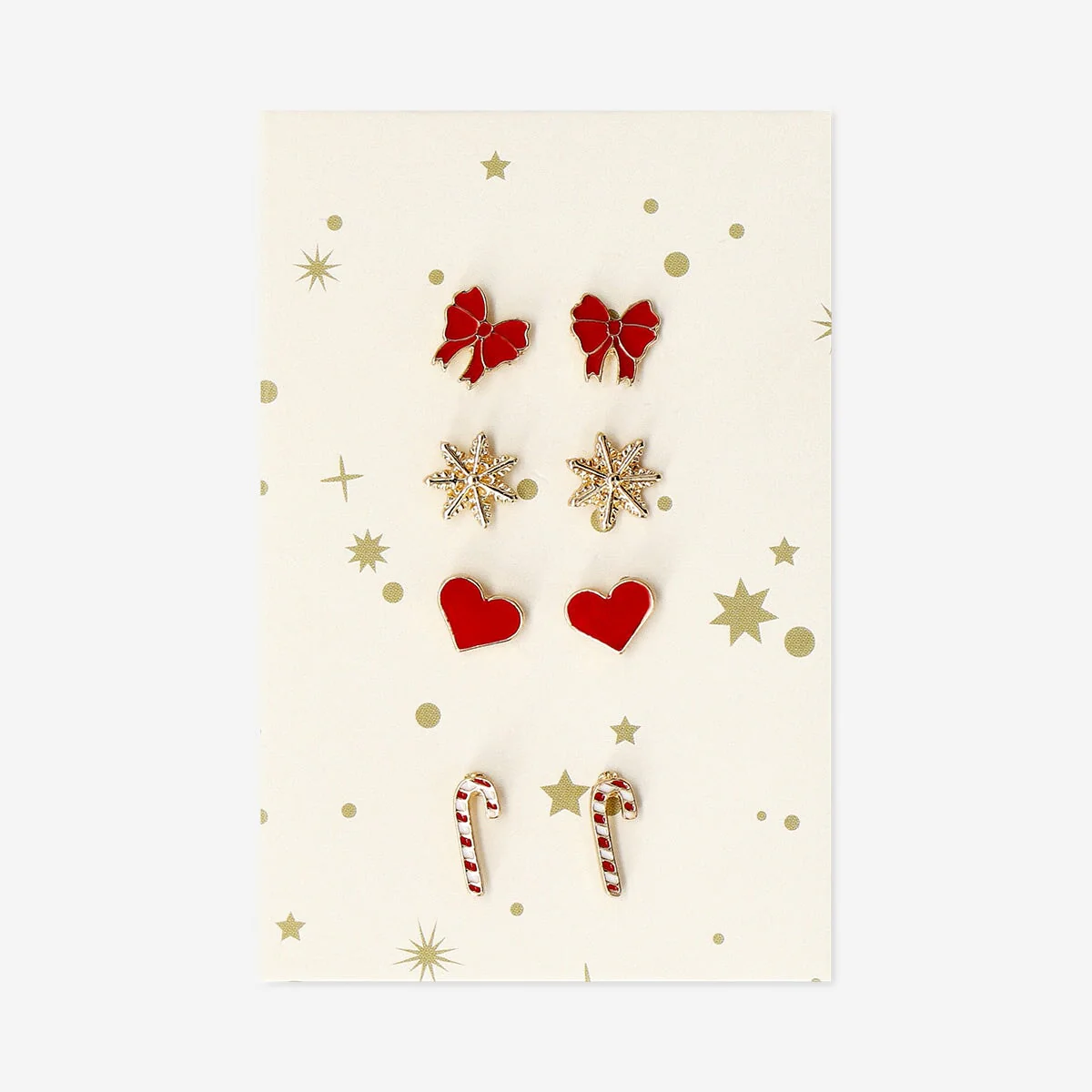 Christmas stud earrings set in red - 4 pcs - Image 2