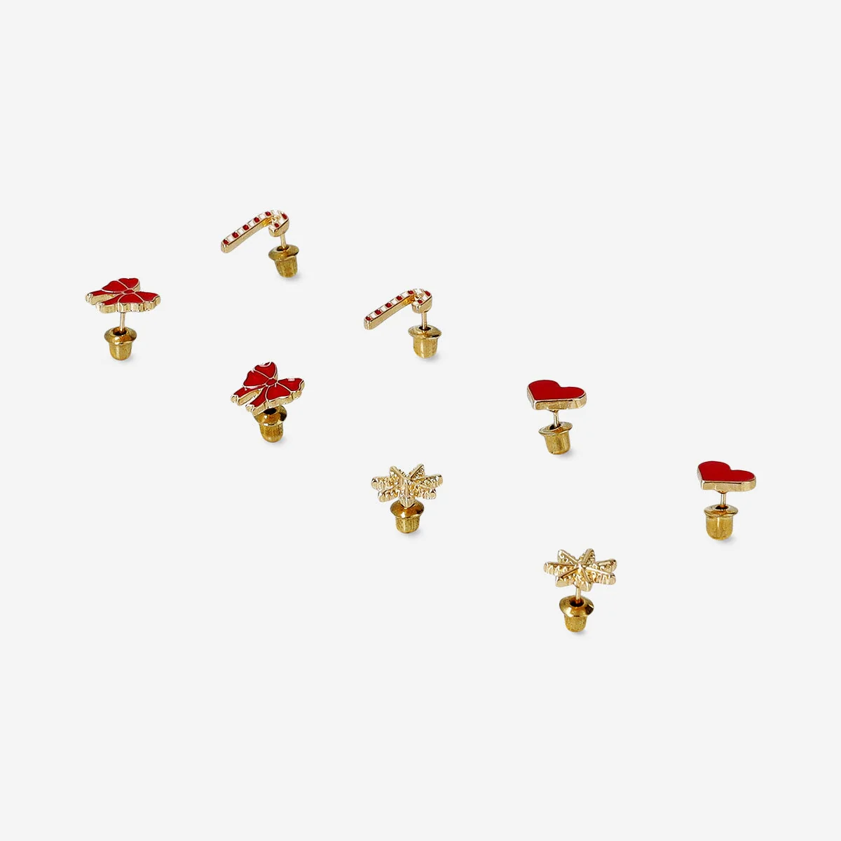 Christmas stud earrings set in red - 4 pcs - Image 3