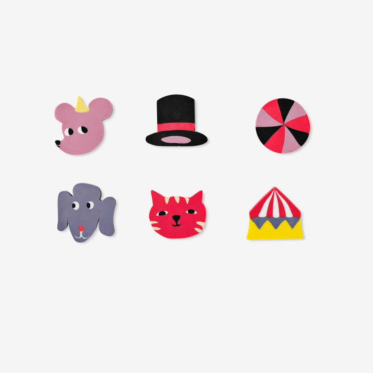 Circus themed erasers. 6 pcs