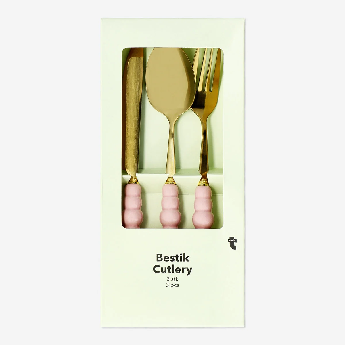 Cutlery set with pink bubble handles - 3 pcs - Image 3