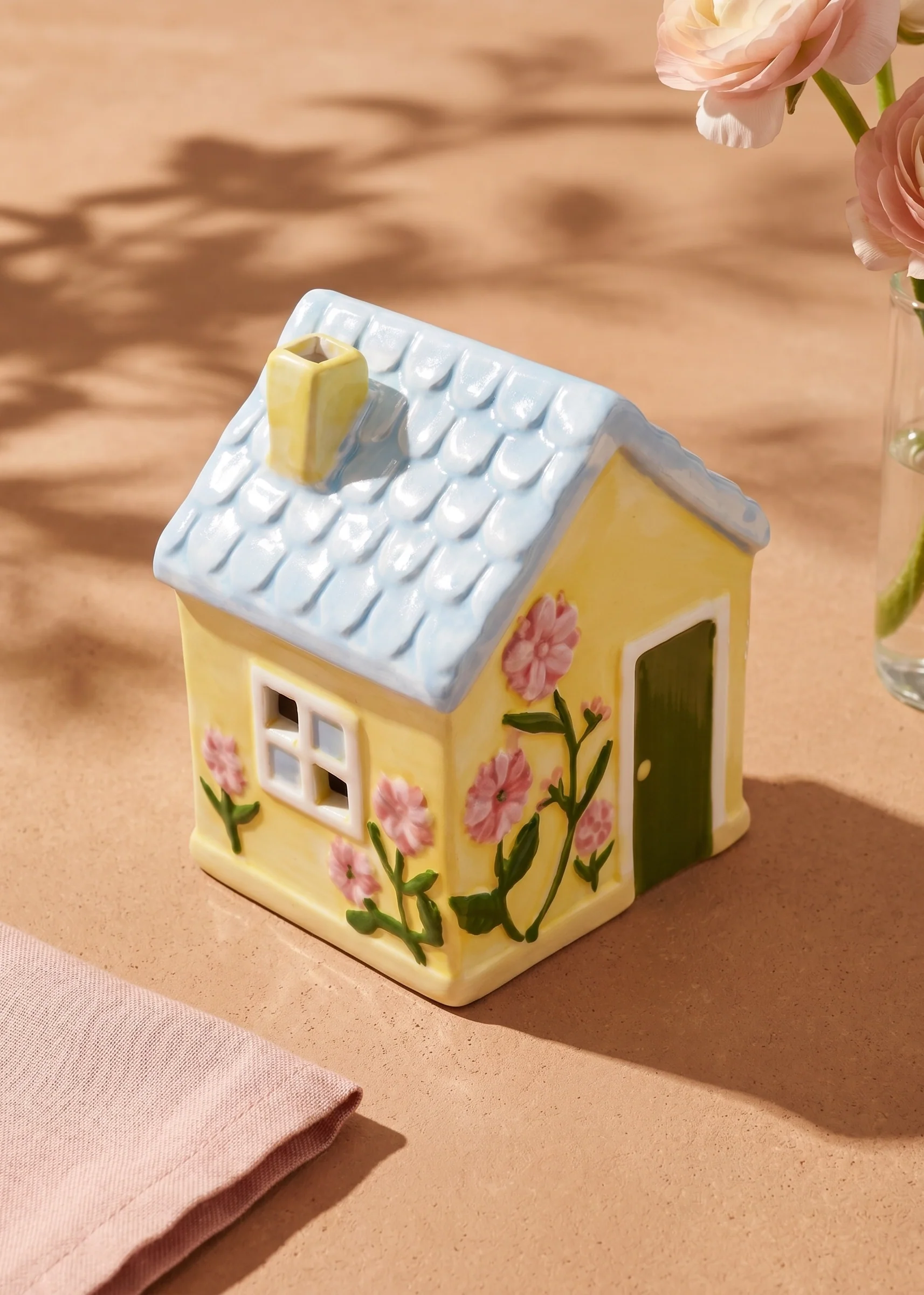 Decorative yellow ceramic house - 13 cm