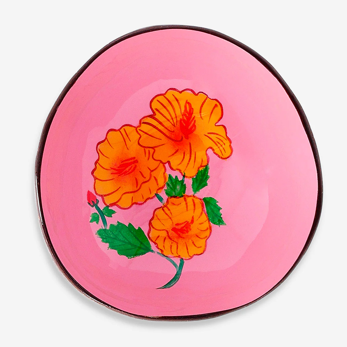 Decorative coconut bowl with hand-painted flower - 13 cm - Image 2