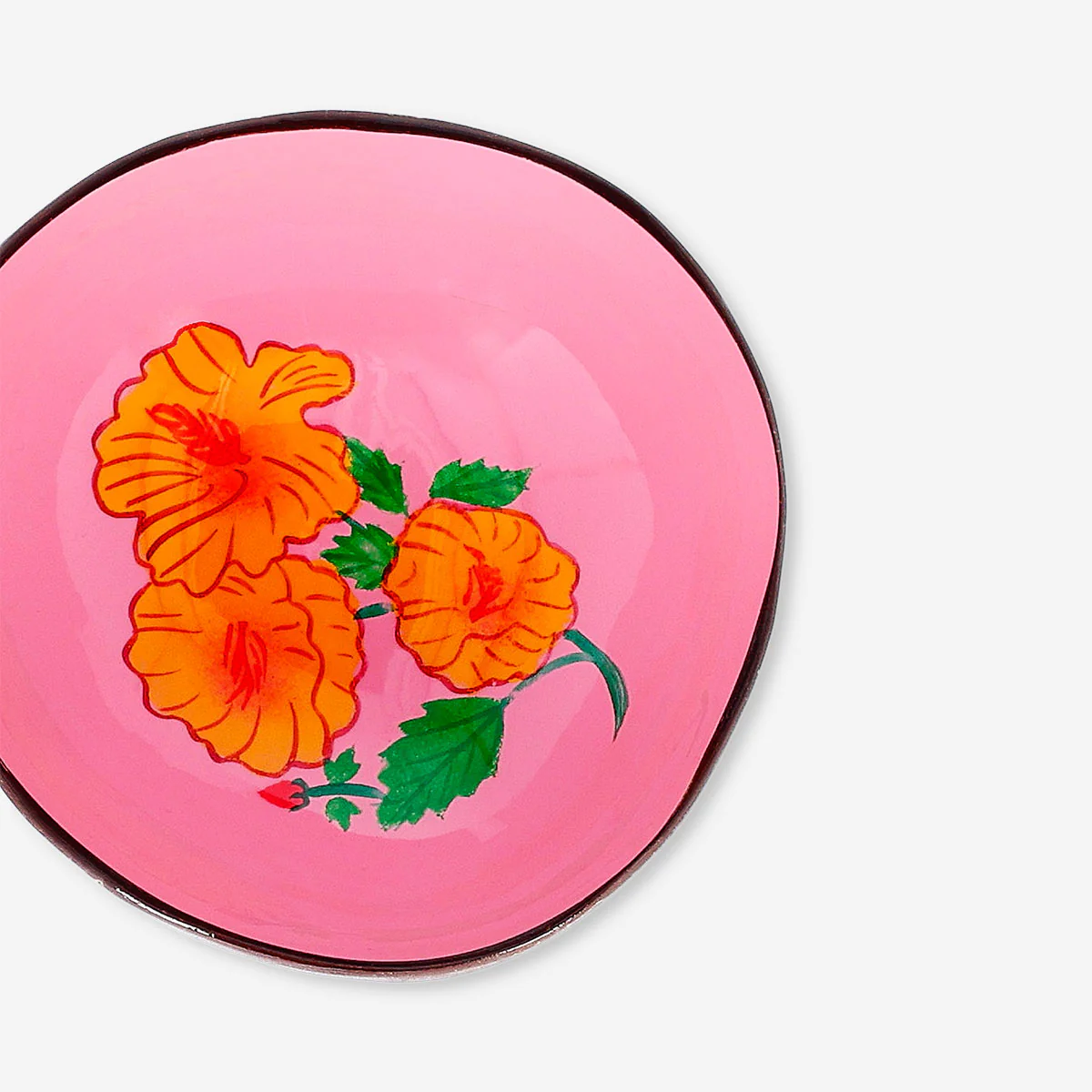 Decorative coconut bowl with hand-painted flower - 13 cm - Image 3
