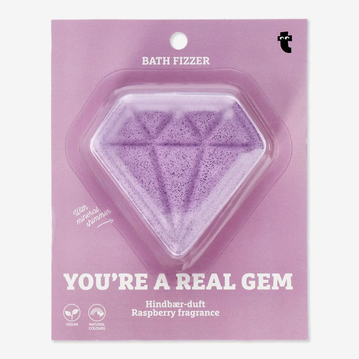 Diamond-shaped pink bath fizzer with raspberry fragrance