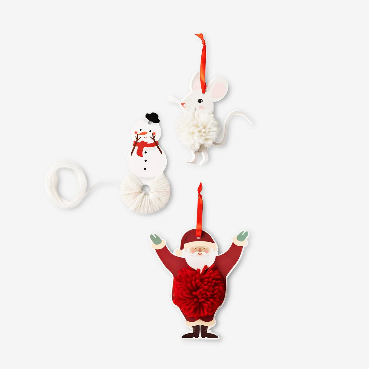 DIY pom pom Christmas ornaments - 3 pcs