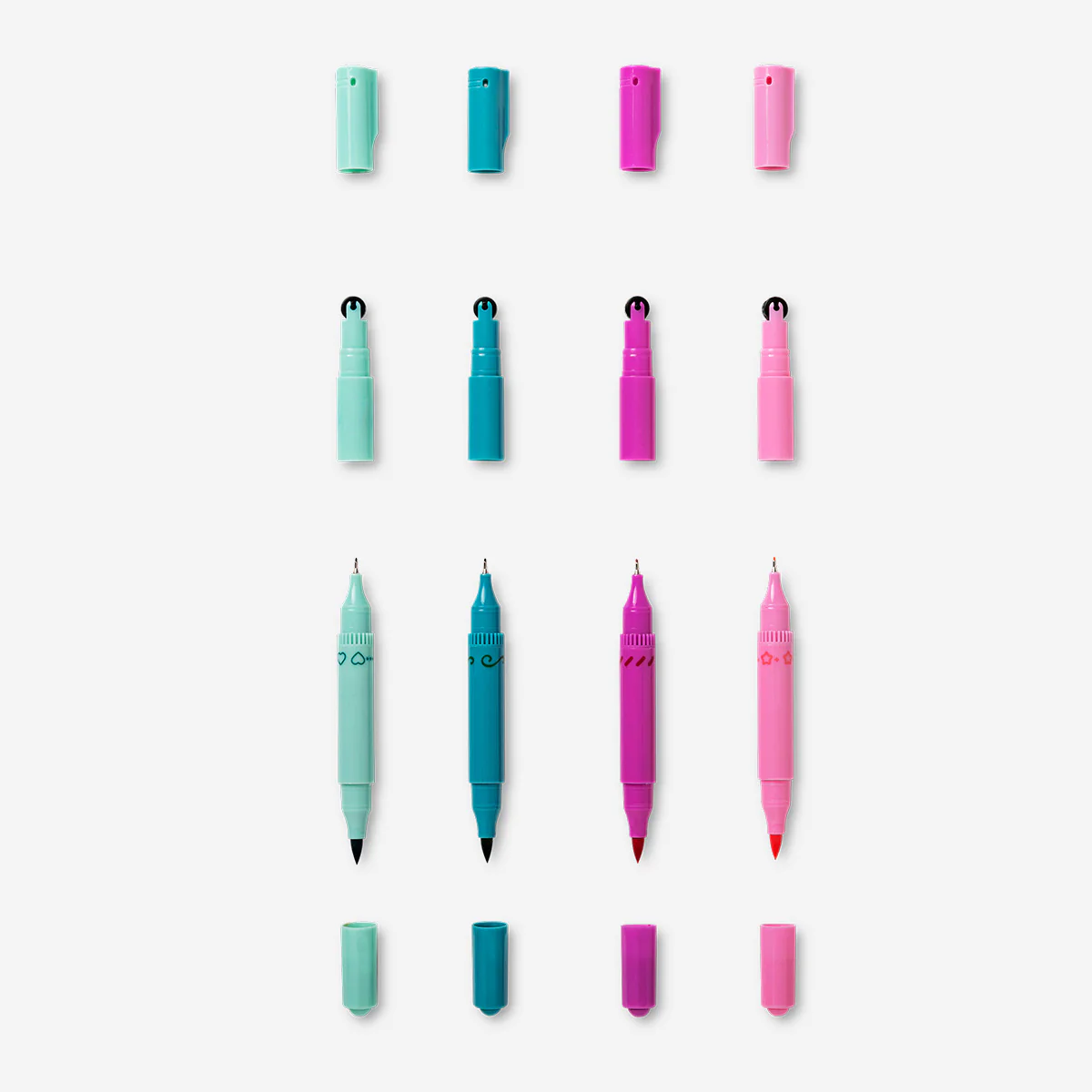 Dual tip markers with stamps - 4 pcs
