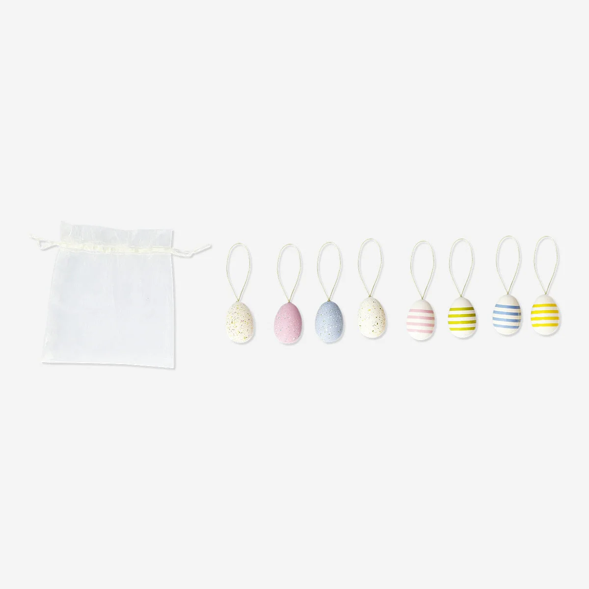 Easter egg ornaments with stripes and dots - 6 pcs - Image 3