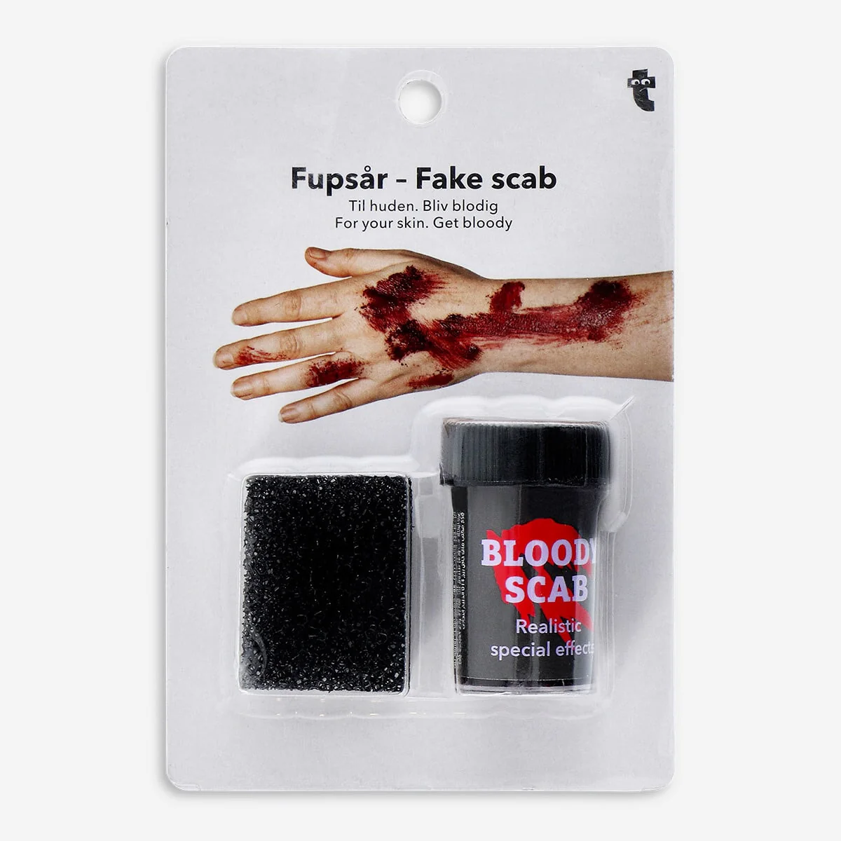 Fake scab for skin with fake blood set