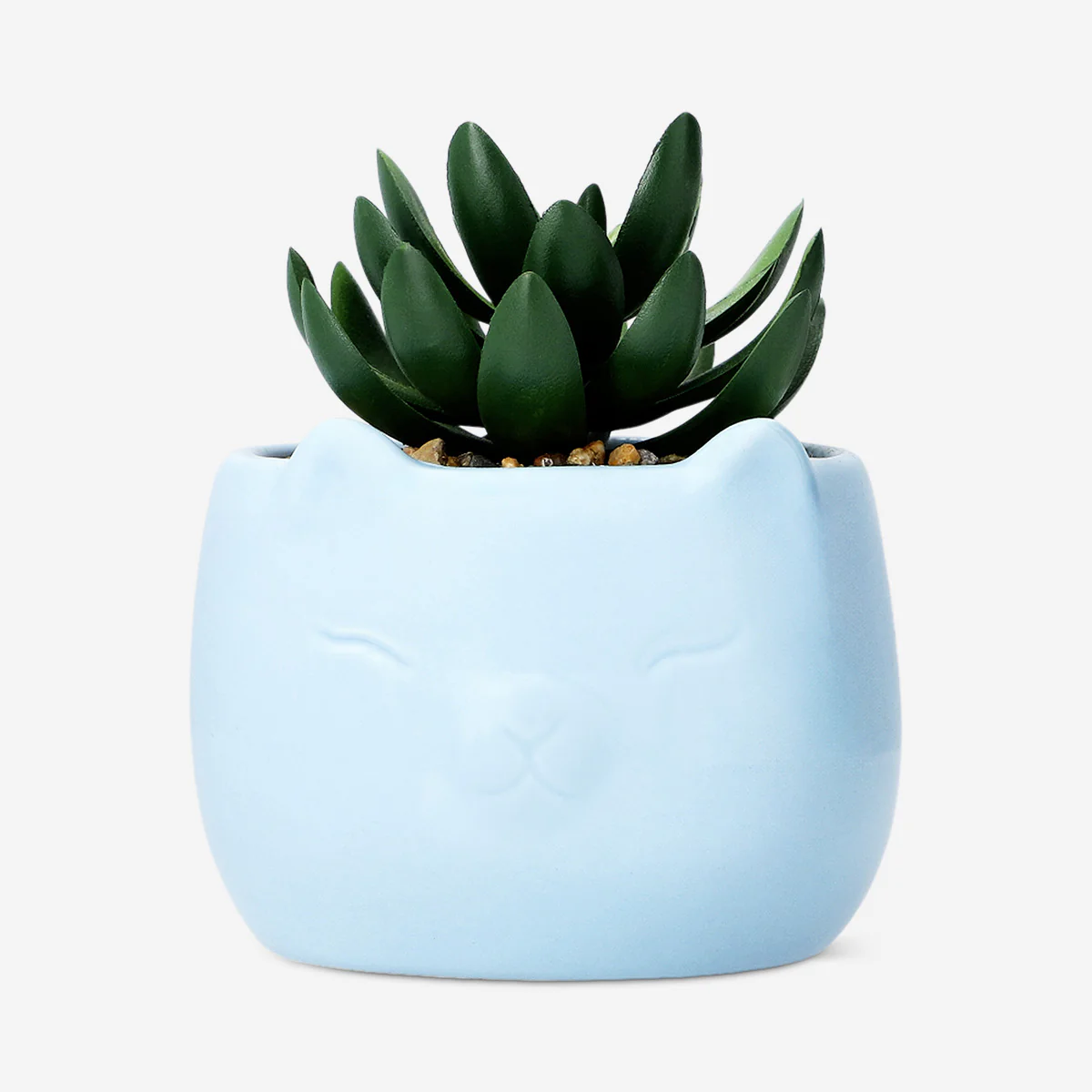 Faux succulent in blue ceramic pot