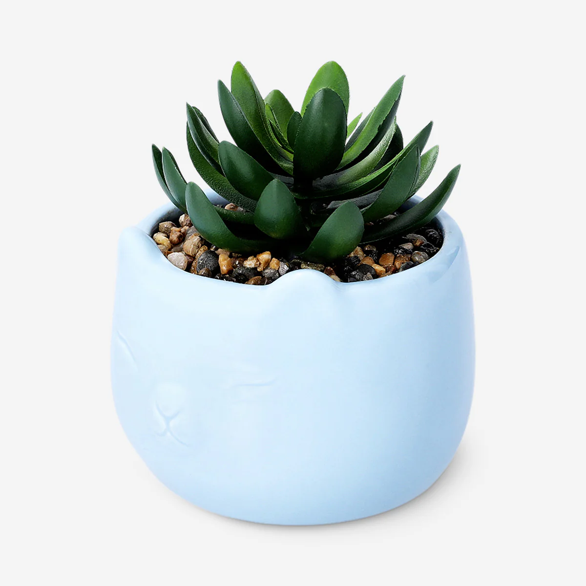 Faux succulent in blue ceramic pot - Image 2