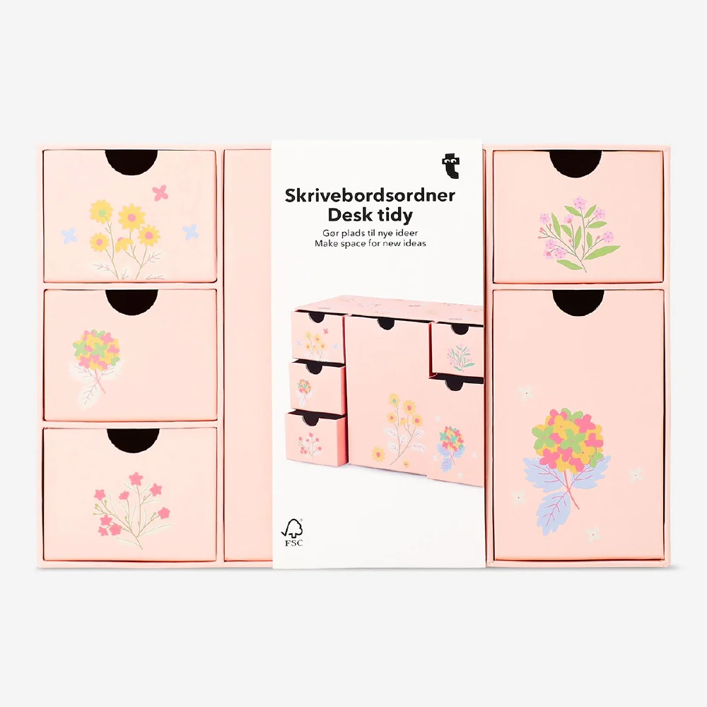 Floral desk organiser with 6 drawers