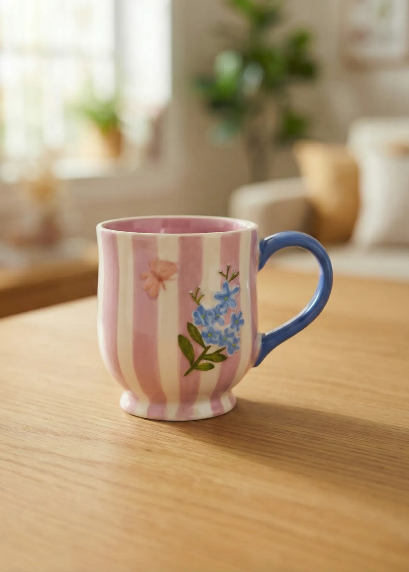Floral pink striped mug - 360 ml