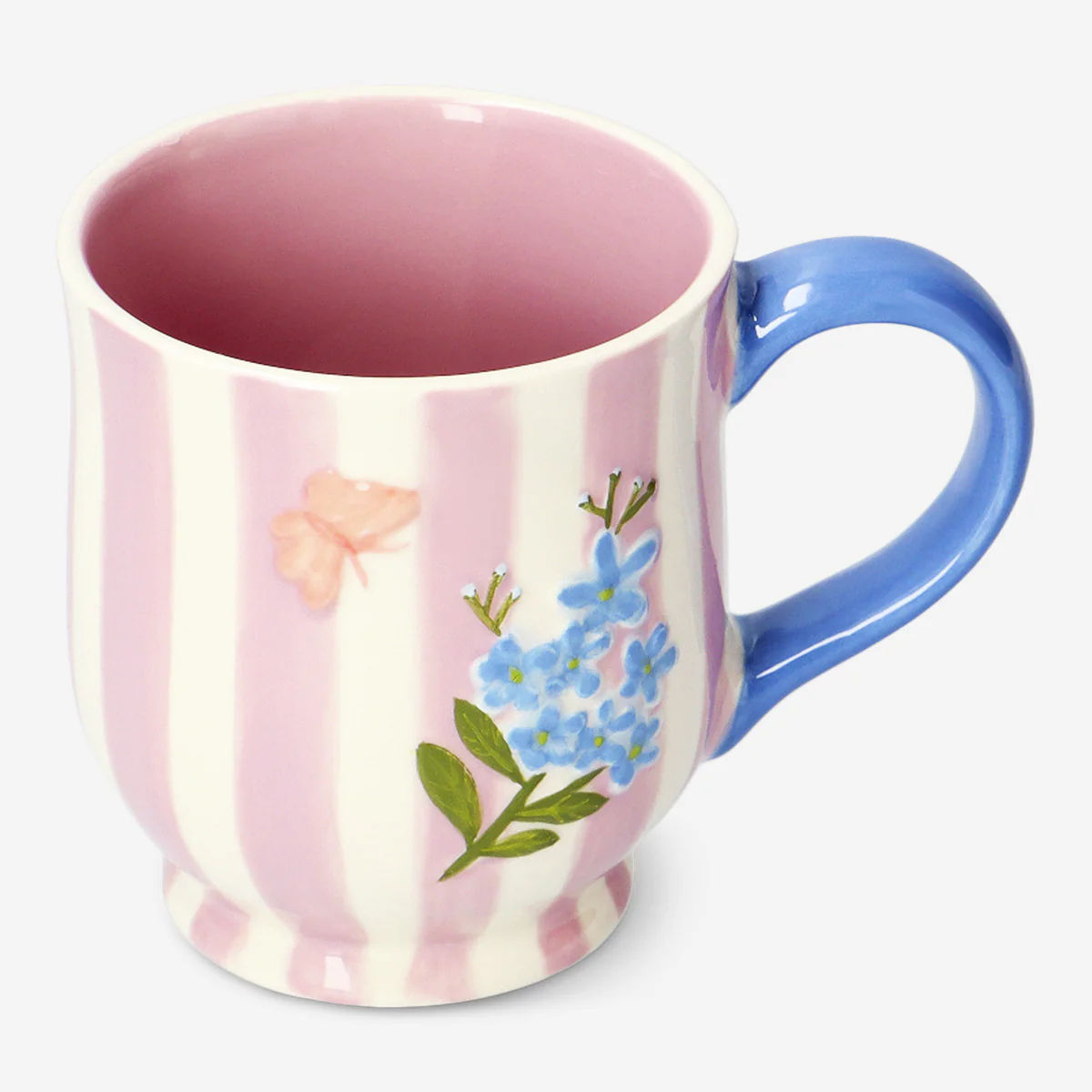 Floral pink striped mug - 360 ml - Image 2