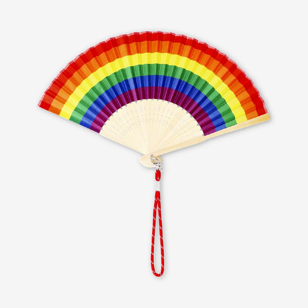 Foldable bamboo fan - Rainbow print