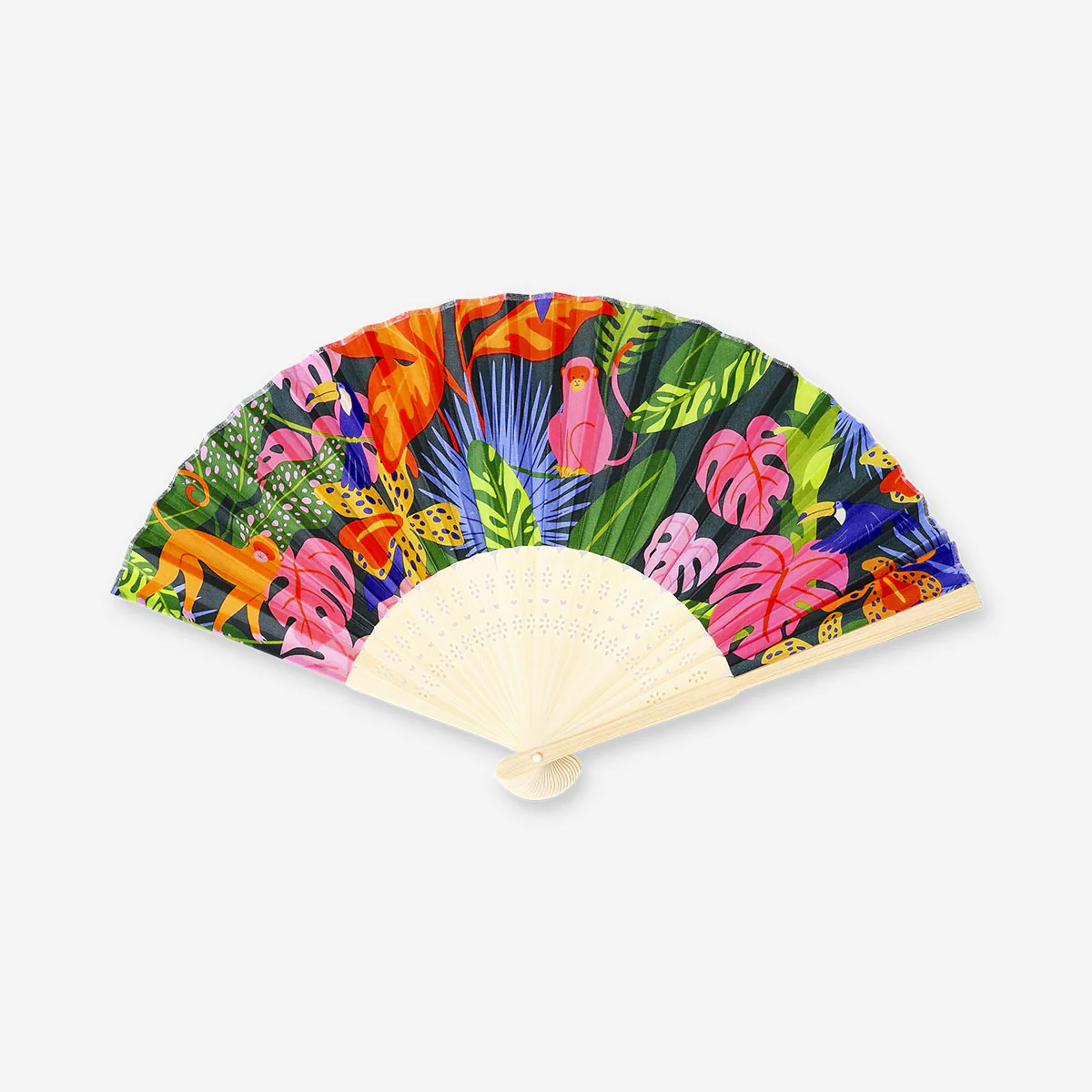 Foldable bamboo fan - Tropical print