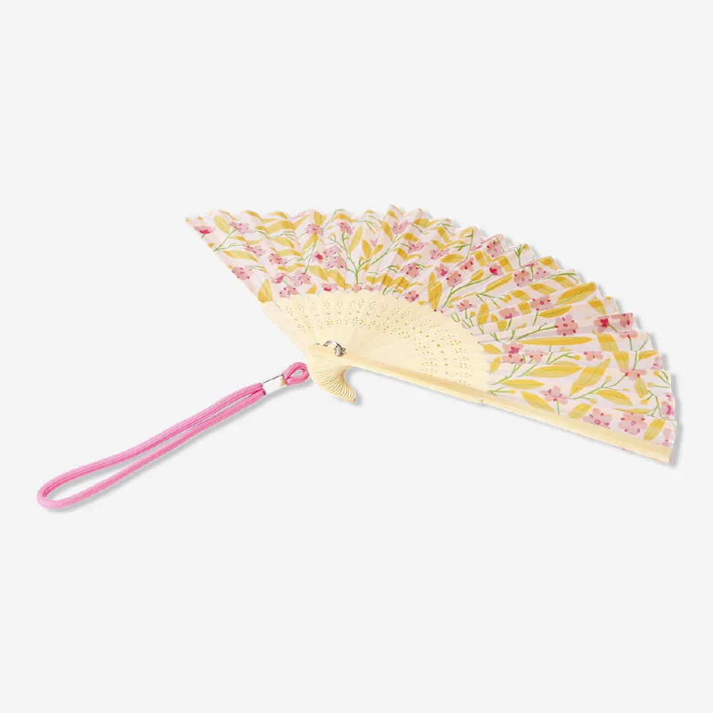 Foldable bamboo fan with a strap - Flower print - Image 2