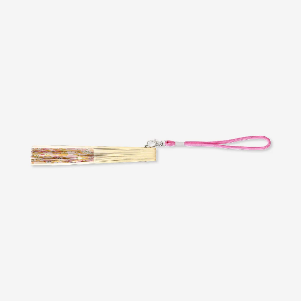 Foldable bamboo fan with a strap - Flower print - Image 3