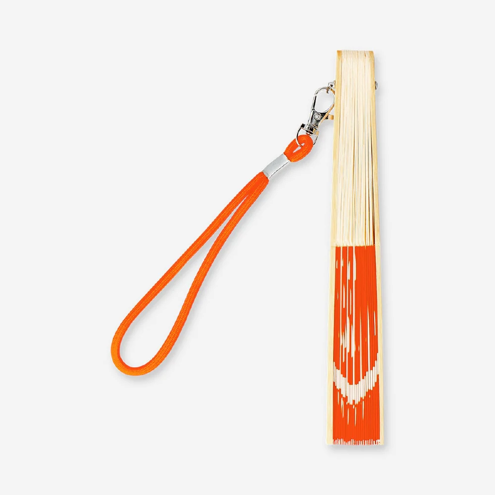 Foldable bamboo fan with a strap - Orange print - Image 3