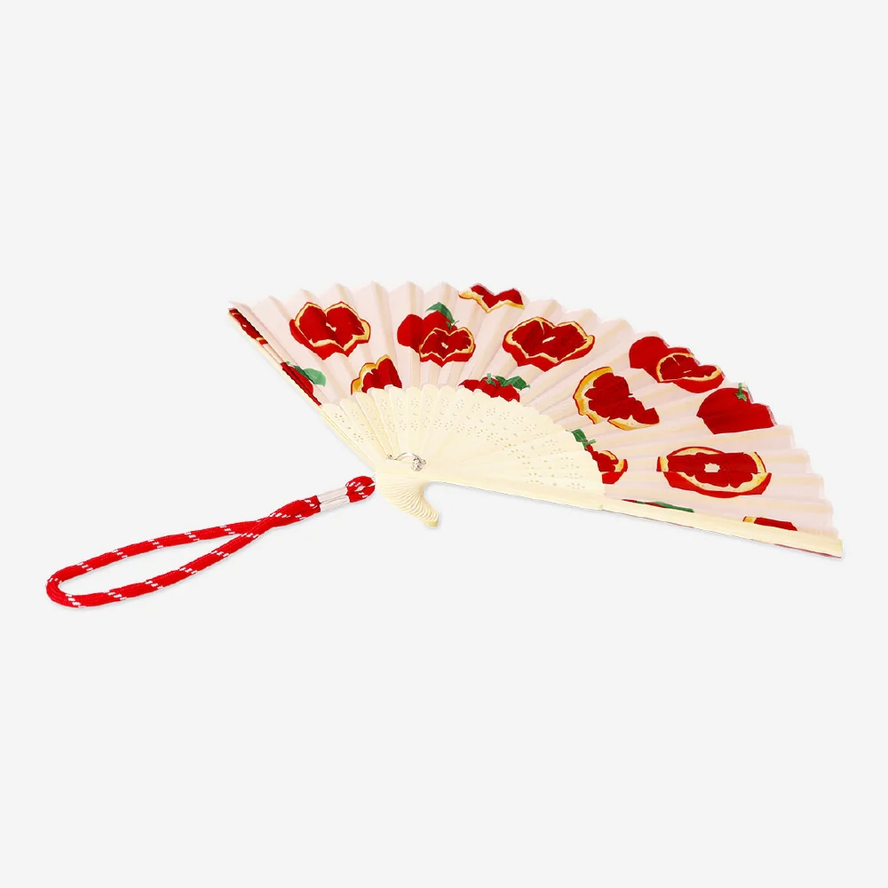 Foldable bamboo fan with a strap - Blood orange print - Image 2
