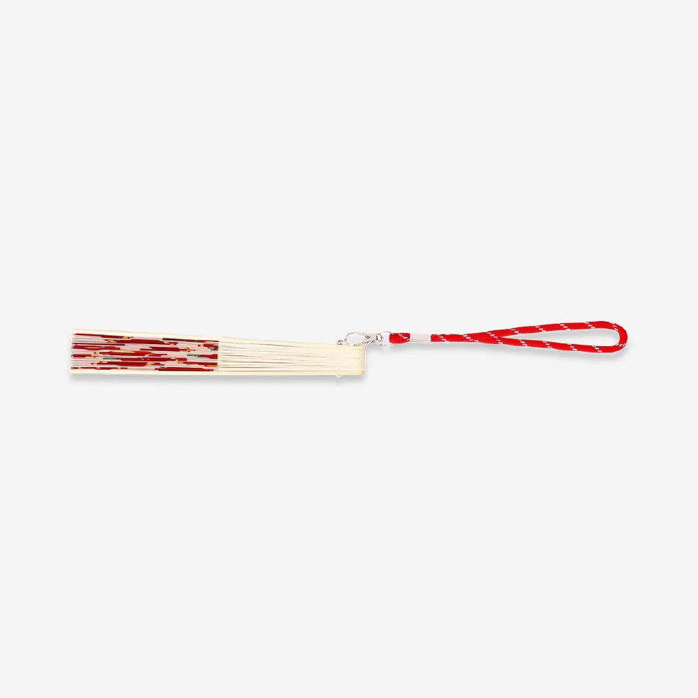 Foldable bamboo fan with a strap - Blood orange print - Image 3