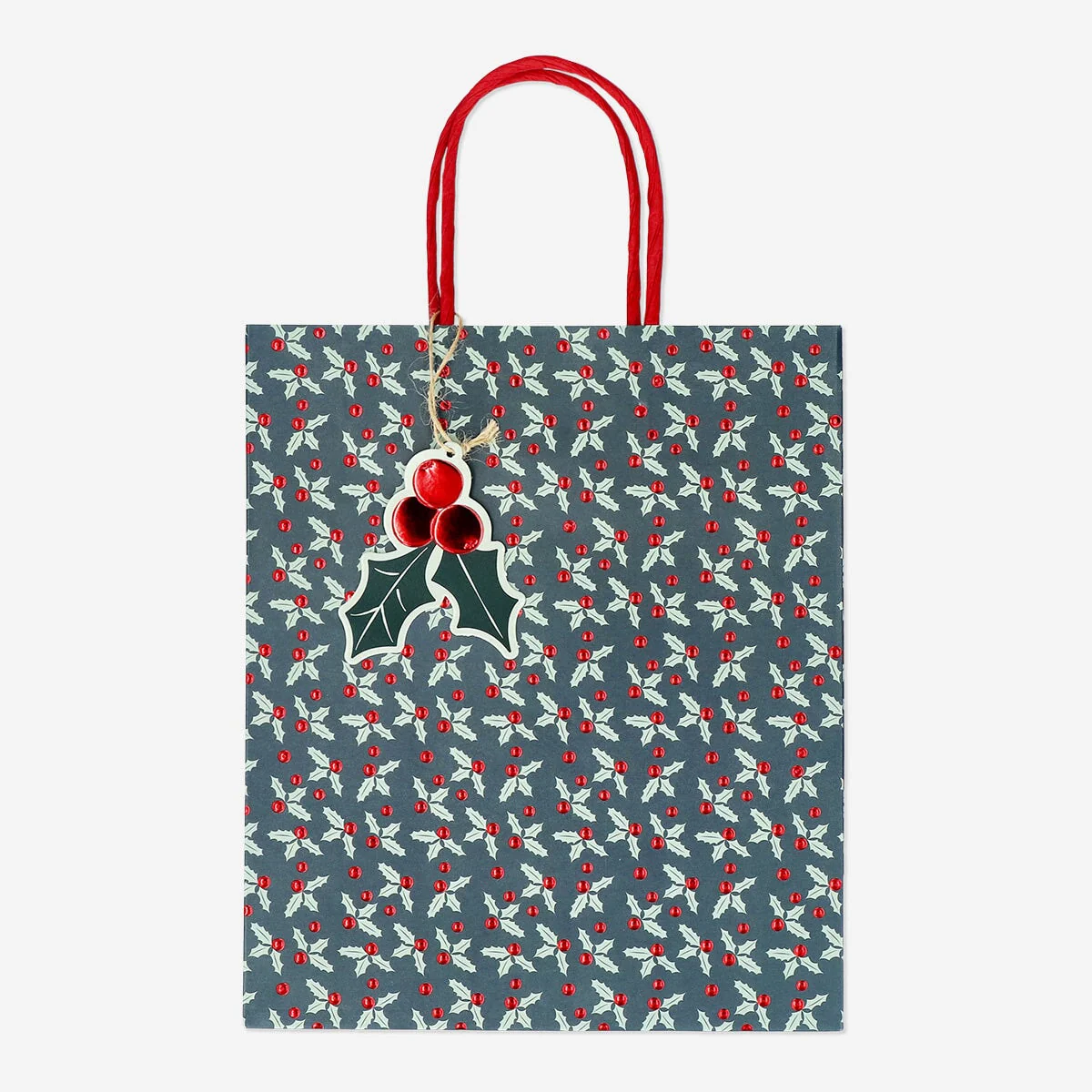Gift bag with debossed holly pattern