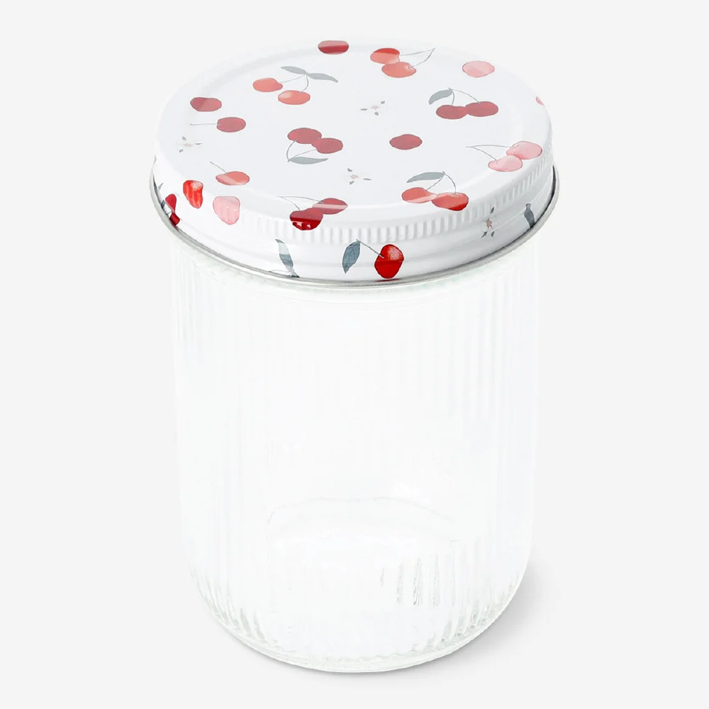 Glass storage jar with cherry print lid - 13 cm - Image 2