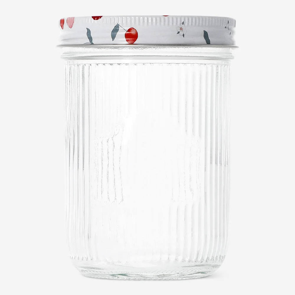Glass storage jar with cherry print lid - 13 cm - Image 3