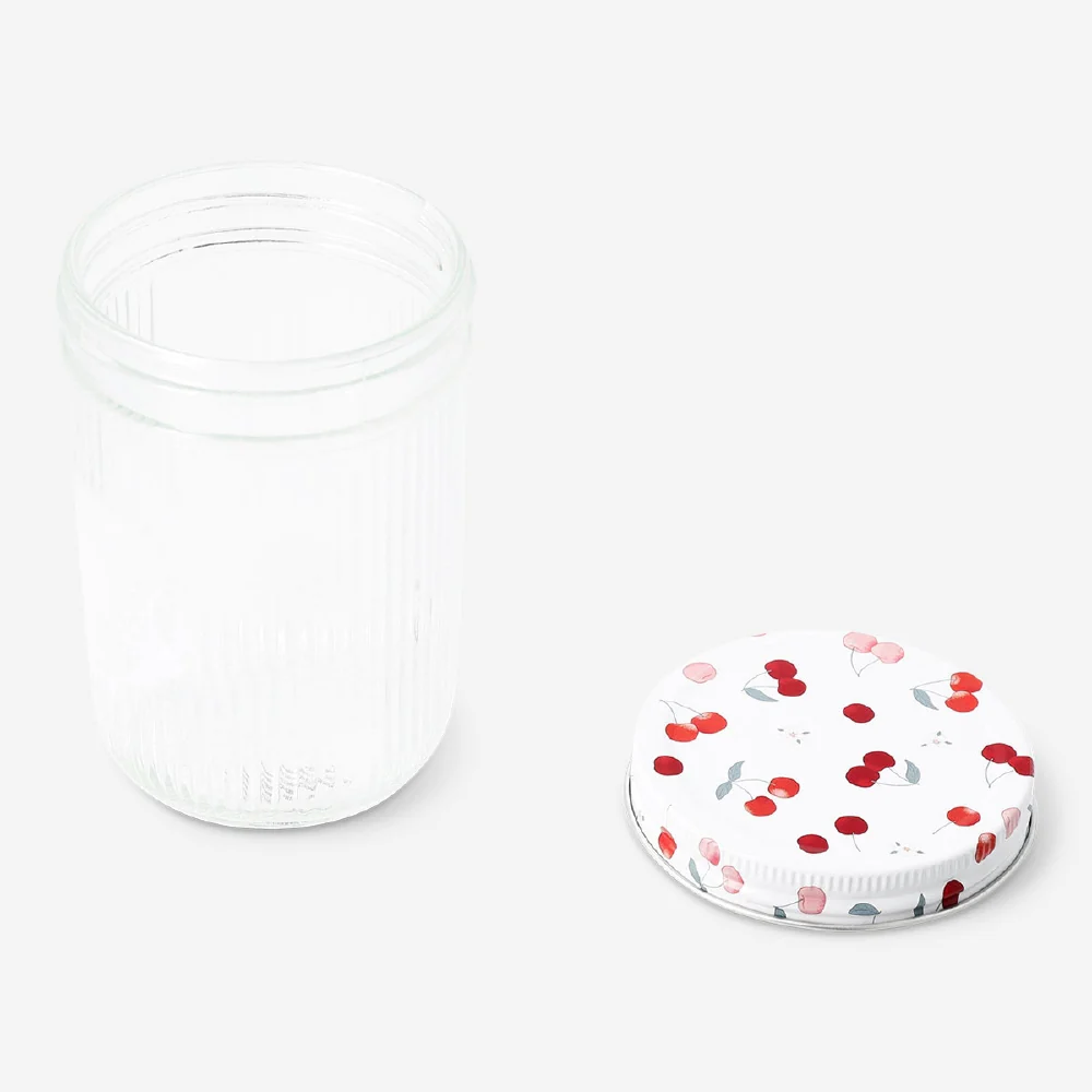Glass storage jar with cherry print lid - 13 cm - Image 4
